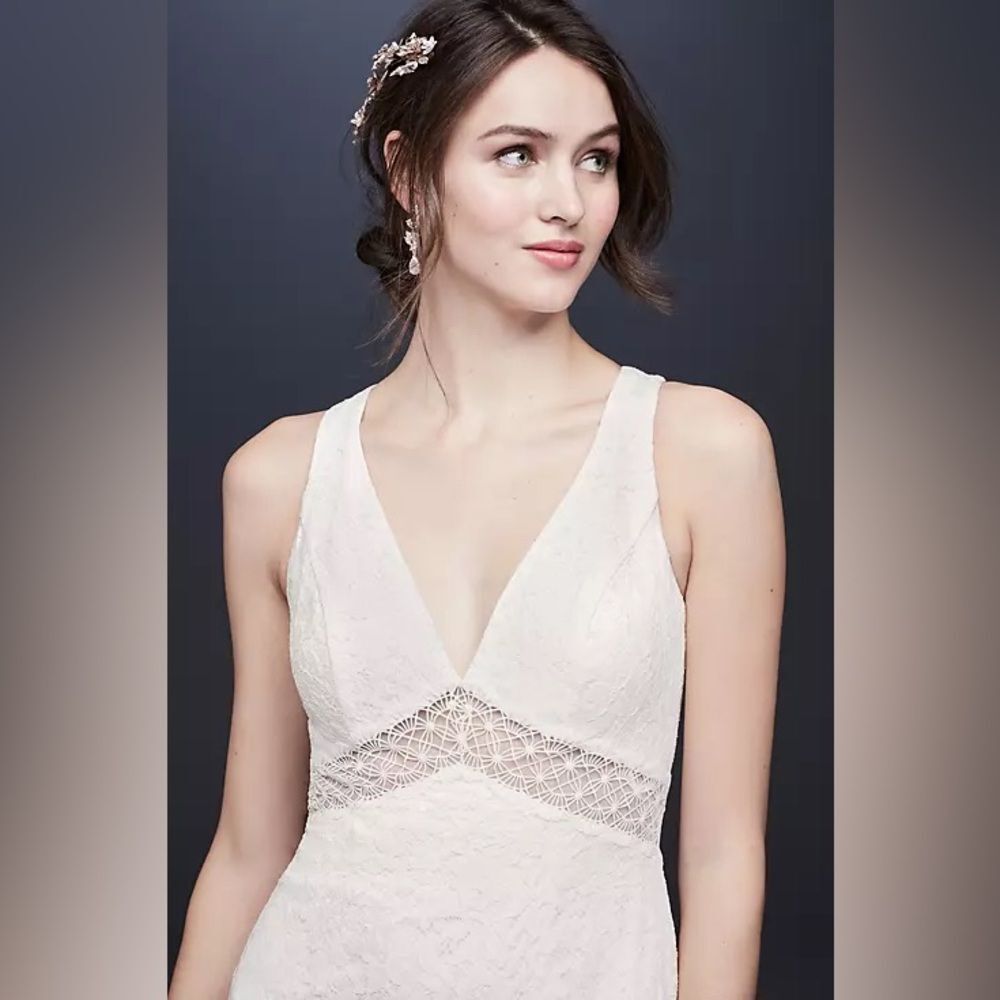 GALINA V-Neck Lace Illusion Wedding Dress, White, NWT, Size 20W - Picture 12 of 14